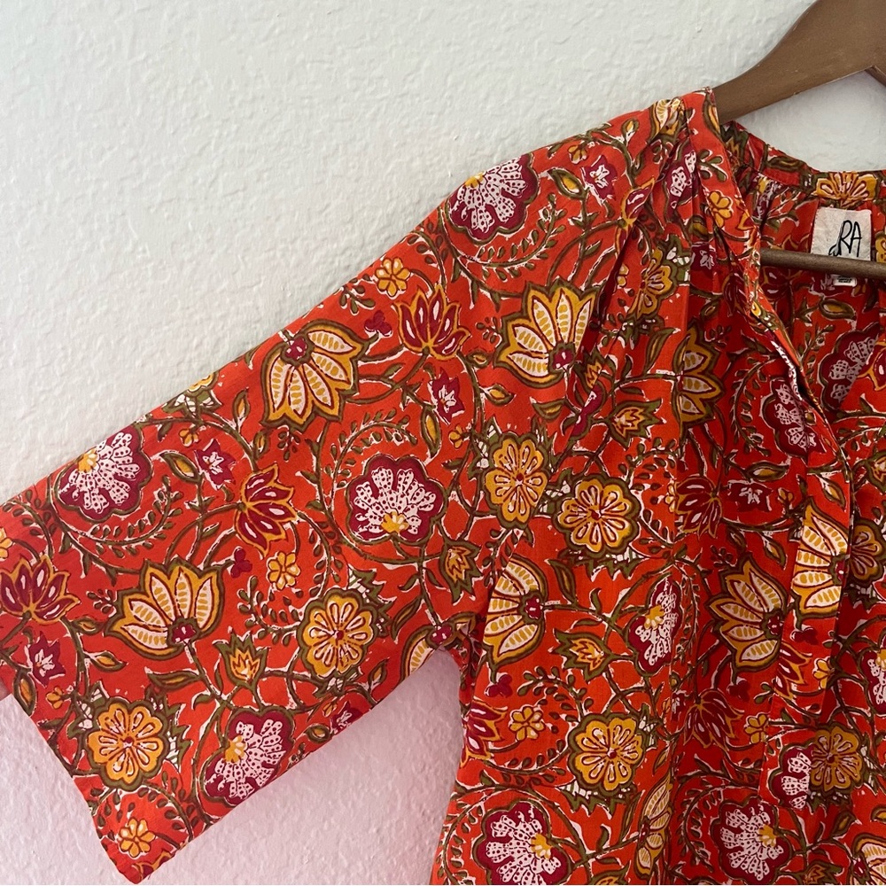 Vibrant Orange Floral Midi Dress - Picture 7 of 14